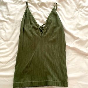 Green strappy tank top with busty lacing in front